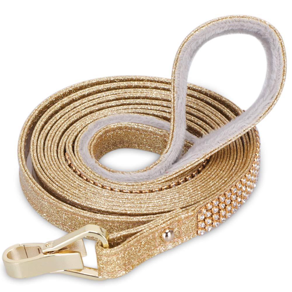 [Australia] - PetsHome Dog Leash, Pet Leash, [Bling Rhinestones] Premium PU Leather Durable and Soft 5 and 6 FT Leash for Control Safety Training, Walking Lead for Small to Large Dogs A-Gold 