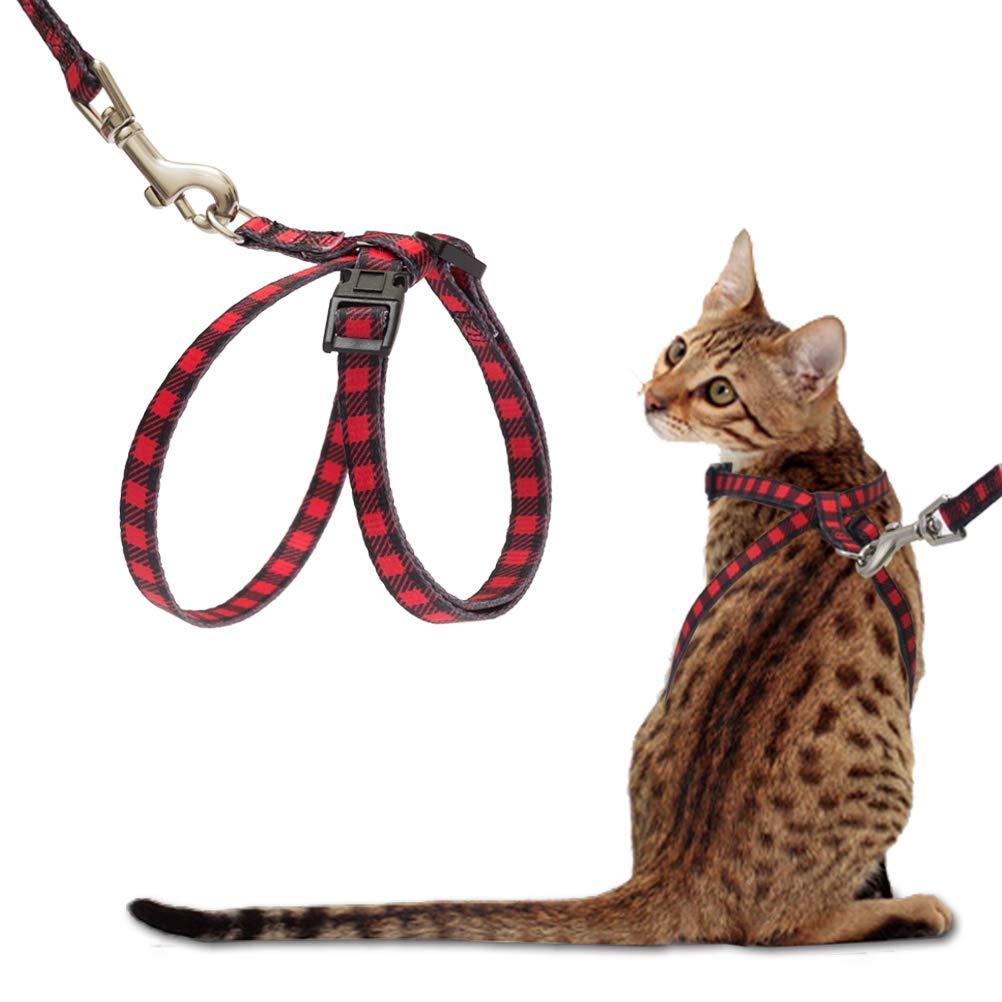 [Australia] - PUPTECK Cat Harness with Leash Set - Adjustable Soft Strap with Figure 8 Style Harness, Adorable and Special Red 