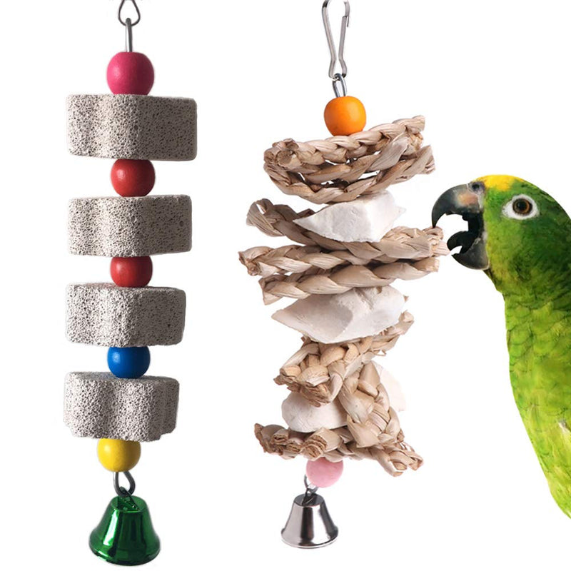 PINVNBY Parrot Toys Chewing Bird Toy Cuttlebone Beak Grinding Stone Cage Hanging Toys with Bell for African Greys Amazon Conure Eclectus Budgies Parakeet Cockatiel Hamster Chinchilla Rabbit, 2 Pack - PawsPlanet Australia