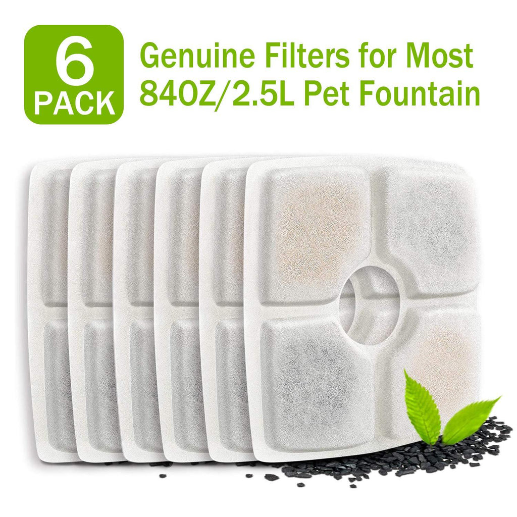 [Australia] - PG.KINWANG Pet Fountain Filters Replacement for 84oz/2.5L Automatic Pet Fountain Cat Water Fountain Dog Water Dispenser, Ion Exchange Resin and Coconut Activated Carbon,Pack of 6 