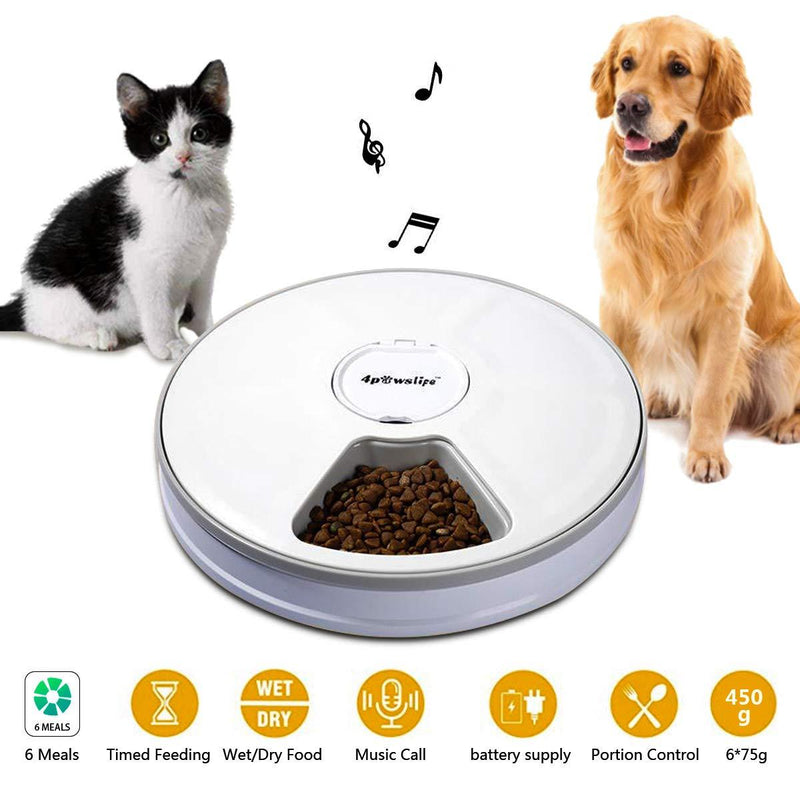 [Australia] - 4pawslife 6 Meal Automatic Pet Feeder Food Dispenser with Digital Timer and Music Broadcast for Cats and Dogs 