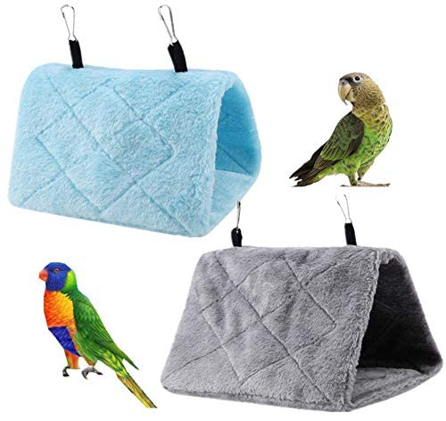 Magnoloran 2 Pack Warm Bird Nest House Bed Hanging Hammock Sleeping Bed Plush Hanging Snuggle Cave Happy Hut for Pet Parrot Parakeet Cockatiel Conure Cockatoo African Grey Macaw(Blue&Grey) Blue and Grey - PawsPlanet Australia