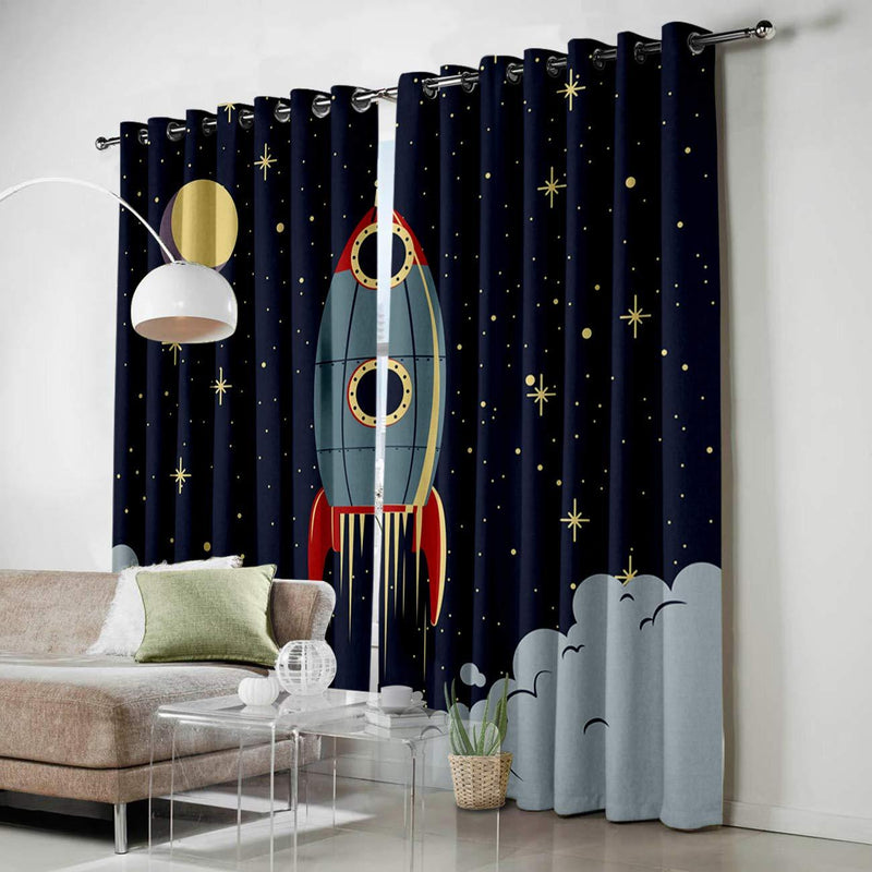 Grommet Window Panel Curtain Set, Room D閏or Curtain Drapes for Living Room Dining Bedroom - Space Exploration Cartoon Spaceship Rocket Pattern,Each 40 by 63 Inch,Set of Two Panels 40" x 63" - Set of 2 Space-010soa3637 - PawsPlanet Australia