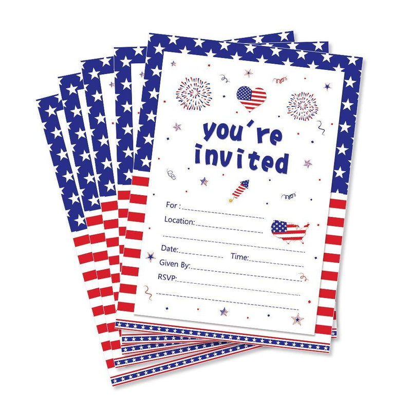 CC HOME Patriotic Party Invitations with Envelopes (20 Count),4th of July Fill in Invites for Christmas,New Year Eve,Baby Shower,Birthday Party Decorations Supplies - PawsPlanet Australia