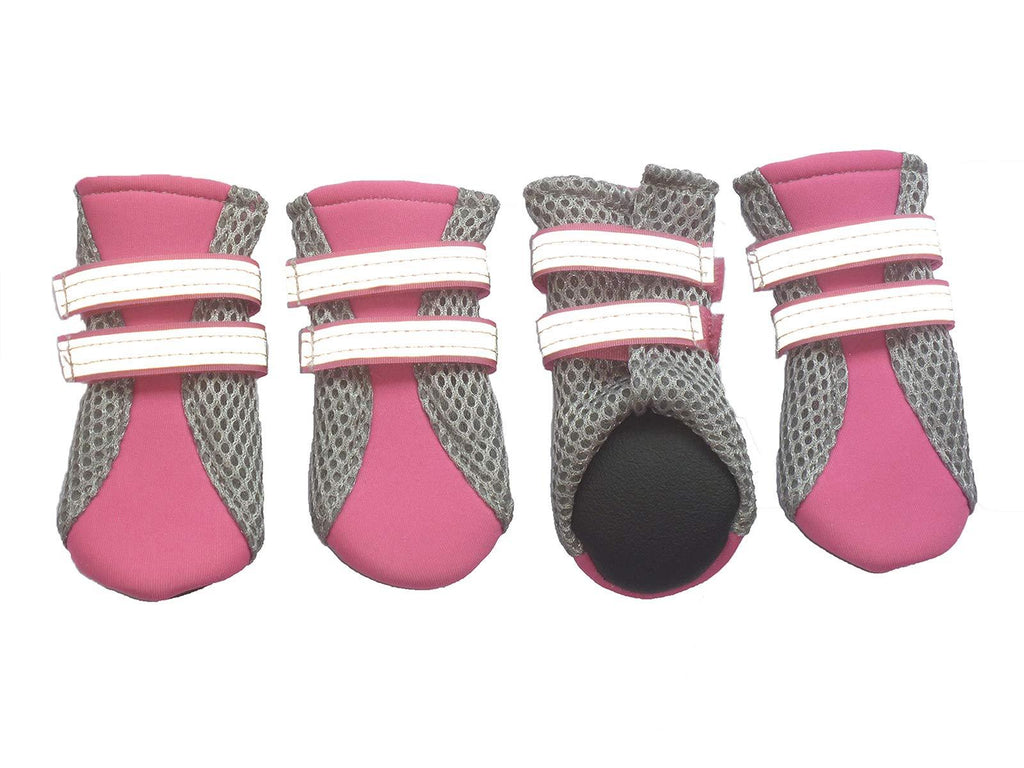 [Australia] - LONSUNEER Puppy Soft Sole Nonslip Mesh Boots 2 Reflective Straps Breathable Set of 4 Small Pink 