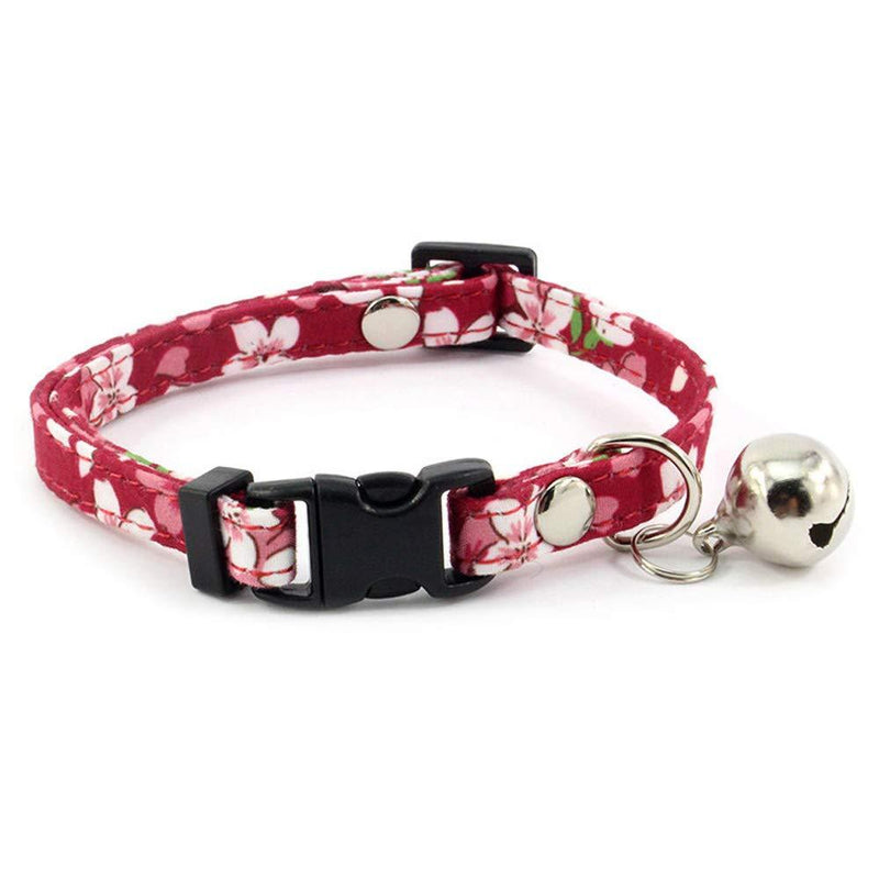 [Australia] - Benala Soft Comfortable Spring Floral Prints Dog cat Collar,Pet Dog Cat Safety Breakaway Collar with Bell Charm S:(neck 8-13") Red 