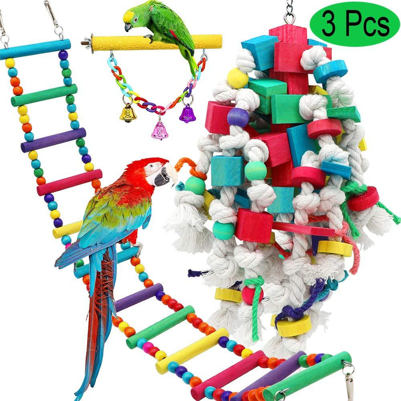 [Australia] - PETUOL Birds Swing Toys, Parrots Chewing Hanging Perches with Bells Toys for Love Birds Macaws Cockatiels Parakeets African Grey Parrot Lorikeets and Other Large Medium Small Birds 3 Packs -Large Bird toys 