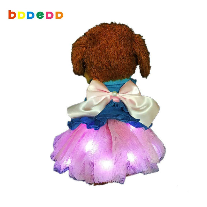 [Australia] - bDDeDD Dog Dress Puppy Lace Tutu Clothes Pet LED Light Up Apparel (Yellow, L) … Pink S(chest14" back10") 