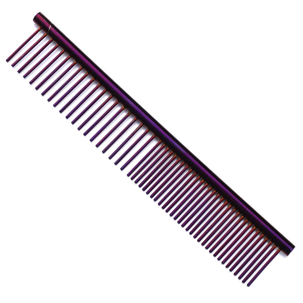 ZoCr Stainless Steel Pet Comb for Dogs Cats, Pet Grooming Comb with Different Spaced Rounded Teeth (Purple) - PawsPlanet Australia