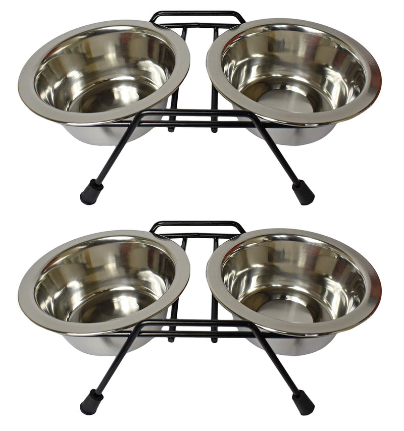 [Australia] - Black Duck Brand Double Pet Bowl Stainless Steel W/Wire Stand! 28 Oz Bowls! Perfect for Small - Medium Dogs and Cats! (1 Bowl Sets) 2 Sets of Double Bowls 