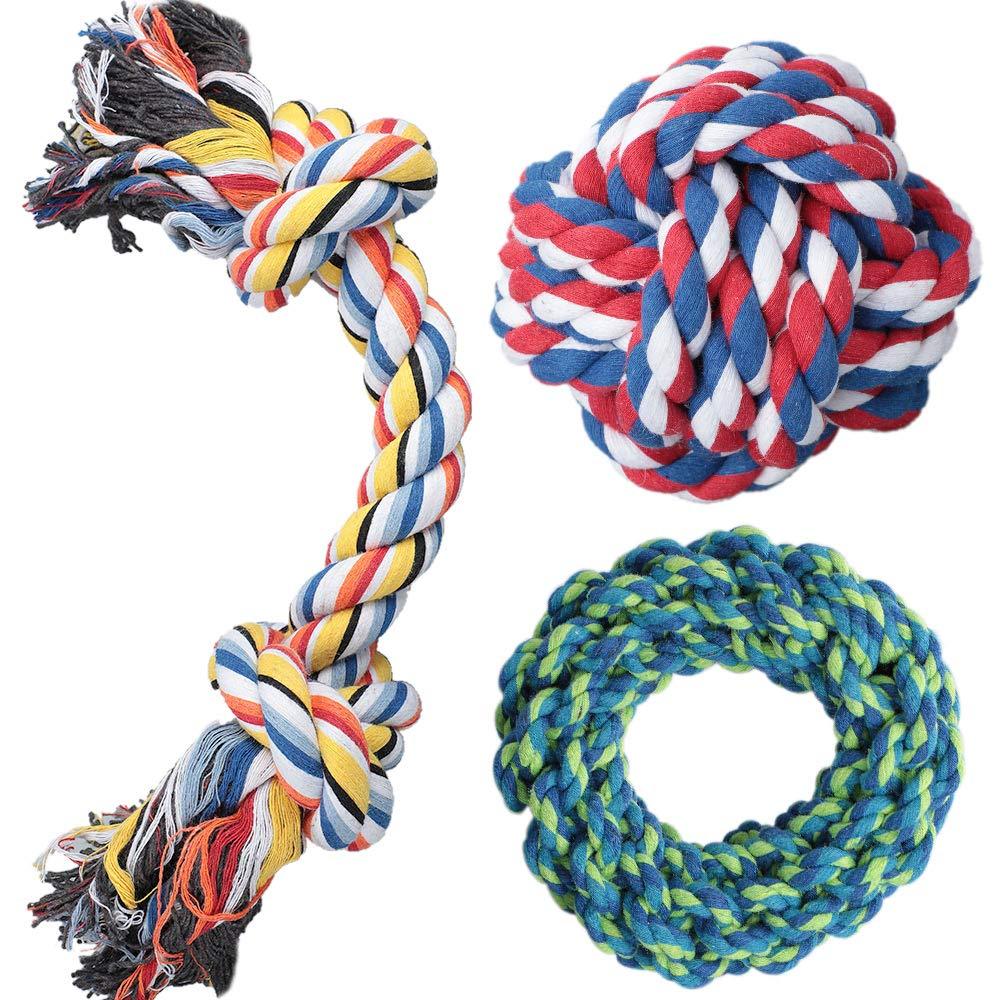 [Australia] - DELOMO Dog Rope Toy, 3 Pack Dog Chew Toys, Dog Toys Set with 100% Natural Cotton, Dog Toys for Large Dogs 