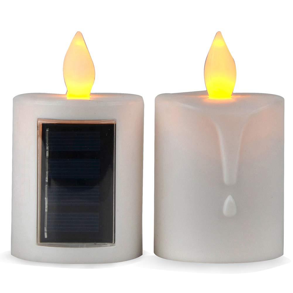 2 PCS Solar Powered LED Candle Light Flameless Rechargeable for Window Outdoor Yard Lamp Gen 2 - PawsPlanet Australia