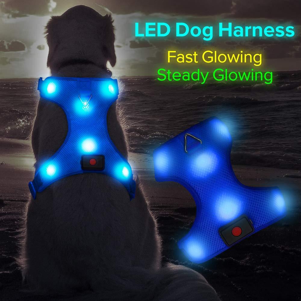 [Australia] - Higo LED Dog Harness, USB Rechargeable Soft Mesh Harness No Pull Lighted Safety Collar, Increased Visibility&Safety for Small Medium Large Dog S Blue 