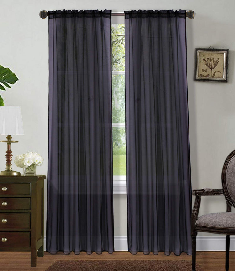 Sapphire Home 2 Panels Window Sheer Curtains 54" x 63" Inches (108" Total Width), Voile Panels for Bedroom Living Room, Rod Pocket, Decorative Curtains, Solid Sheer Curtains Black 63" Length - PawsPlanet Australia