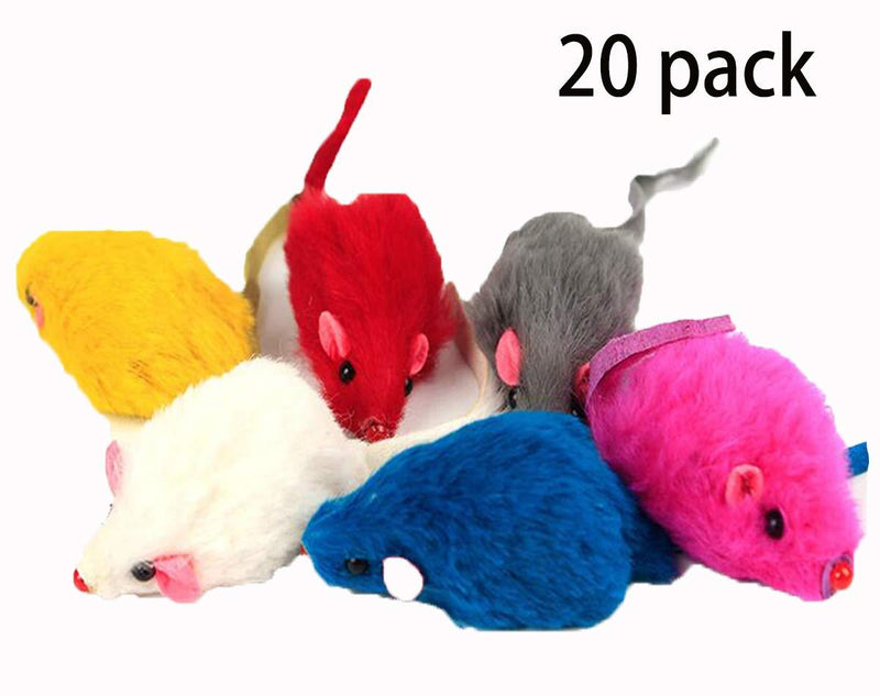 [Australia] - Kissmi 20 Pack Furry Cat Toys Mice Rattle Mice Cat Catcher Assorted Color 