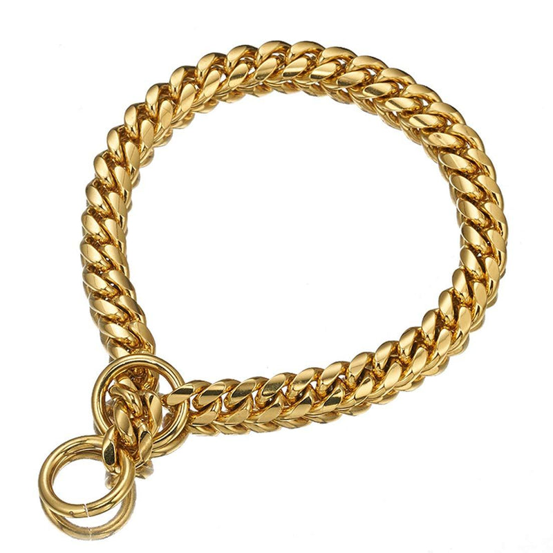 [Australia] - Aiyidi Polished 18K Gold Plated Dog Collar Stainless Steel 12mm, 15mm, 18mm Curb Choke Chain Collar for Dog's Training, Daily Use 18 inches (for 12.1''~14'' dog's neck) 