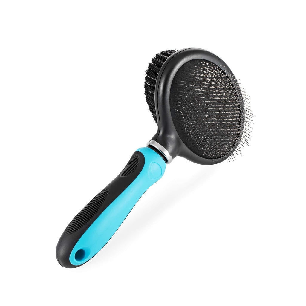 [Australia] - Mile High Life Slicker Double Sided Grooming Brush |Small Medium Dogs and Cats | Long and Short Haired Pet | Blue and Pink Color | Flexible Handle for Different Surface Angles 