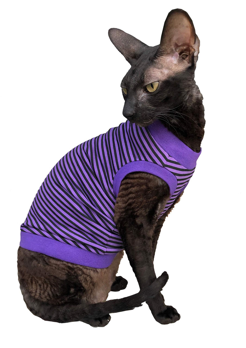 [Australia] - Kotomoda cat wear T-Shirt Purple - Black Stripes XS 