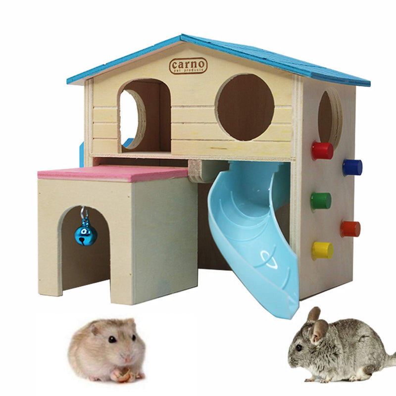 kathson Pet Small Animal Hideout Hamster House with Funny Climbing Ladder Slide Wooden Hut Play Toys Chews for Small Animals Like Dwarf Hamster and Mouse Blue - PawsPlanet Australia