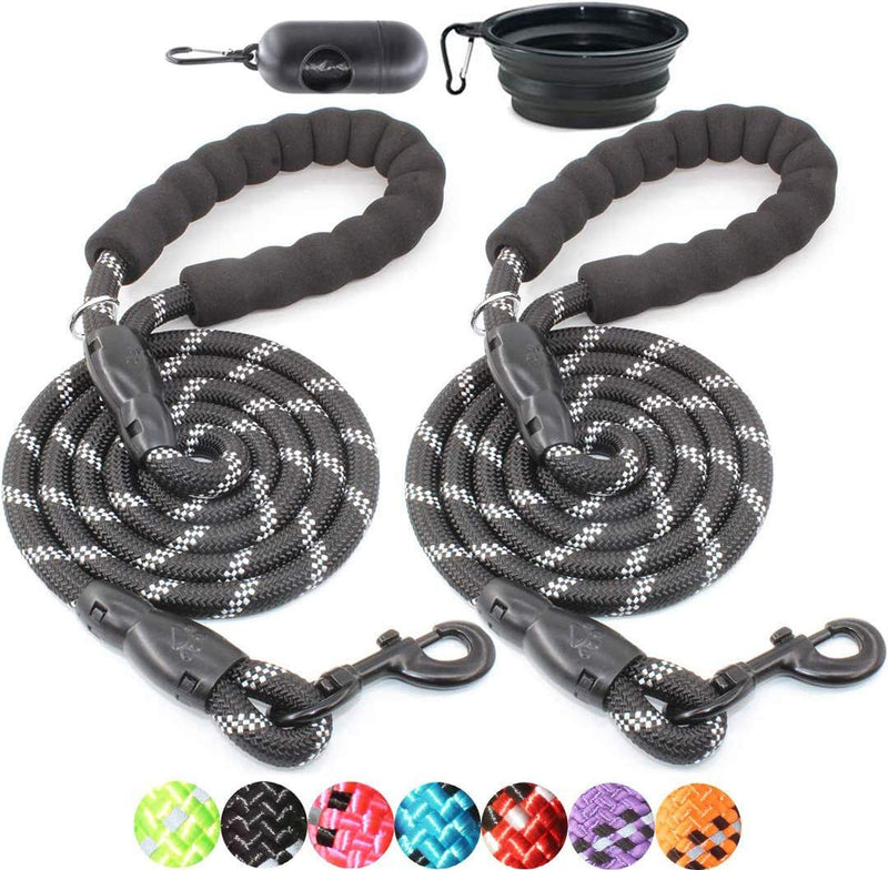 BAAPET 2 Packs 5/6 FT Strong Dog Leash with Comfortable Padded Handle and Highly Reflective Threads Dog Leashes for Small Medium and Large Dogs 1/2'' x 5 FT (18~120 lbs.) Black+Black - PawsPlanet Australia