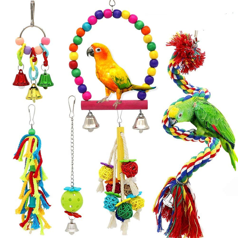 Small Bird Swing Toys, 6 PCS Parrots Chewing Natural Wood and Rope Bungee Bird Toy for Anchovies, Parakeets, Cockatiel, Conure, Mynah, Macow and Other Small Birds - PawsPlanet Australia