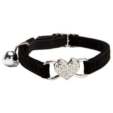 DAIXI Cat Collar with Safety Belt and Bell Heart Bling 8-11 Inches Black - PawsPlanet Australia