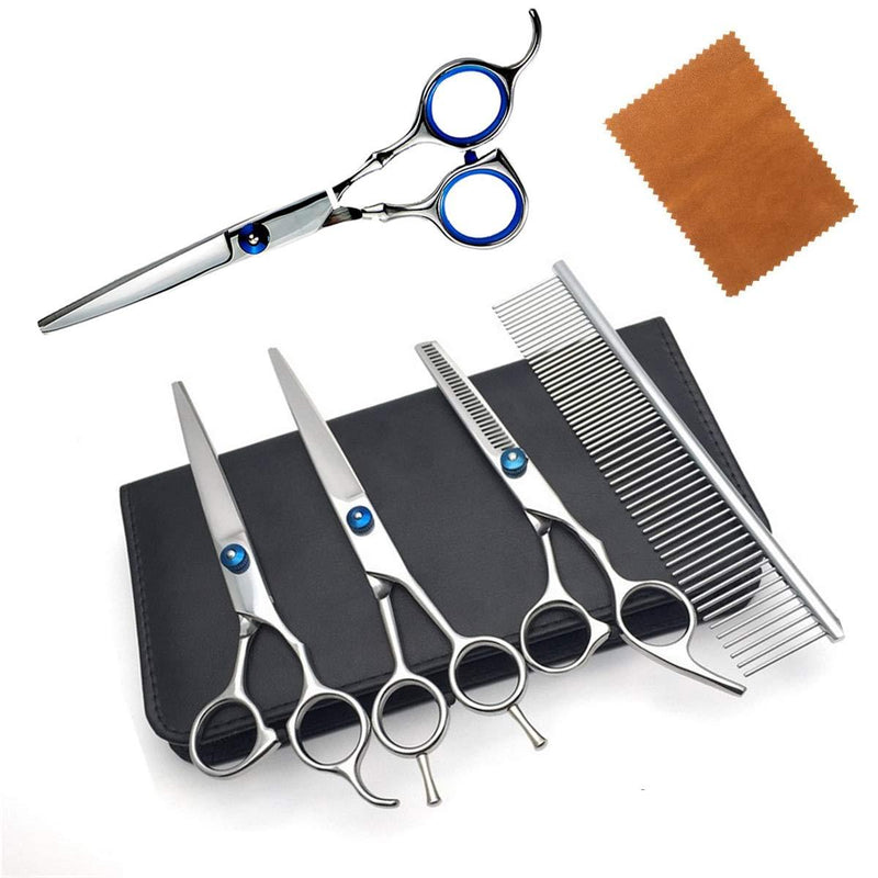 [Australia] - Dog Cat Grooming Scissors, Stainless Steel Pet Grooming Trimmer Kit, Pet Groom Hair Tool Set-Perfect Thinning, Straight, Curved Shears with Comb for Long & Short Hair 5 Pieces One Set by Vicsun 