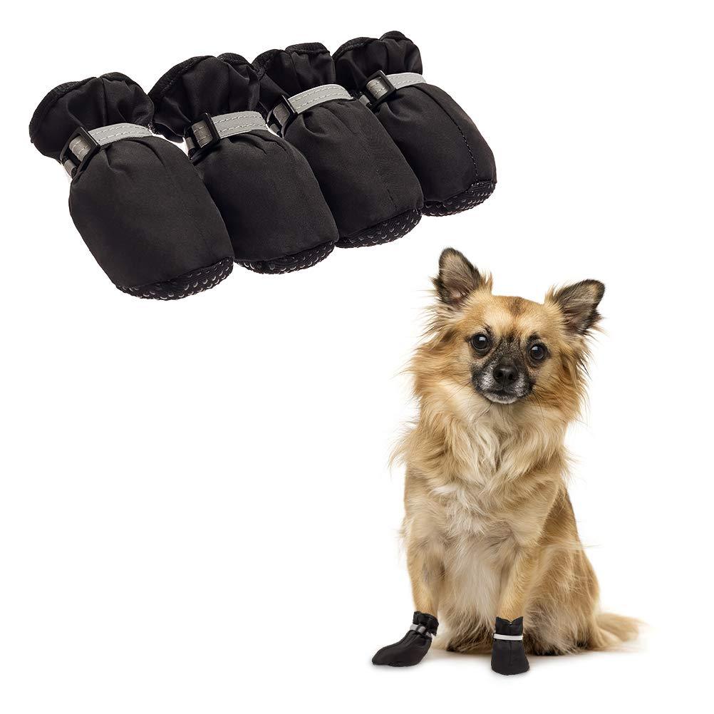 BINGPET Dog Shoes Waterproof Dog Boots, Paw Protectors with Reflective and Adjustable Straps, Anti-Slip for Indoor & Outdoor Wear S Black - PawsPlanet Australia