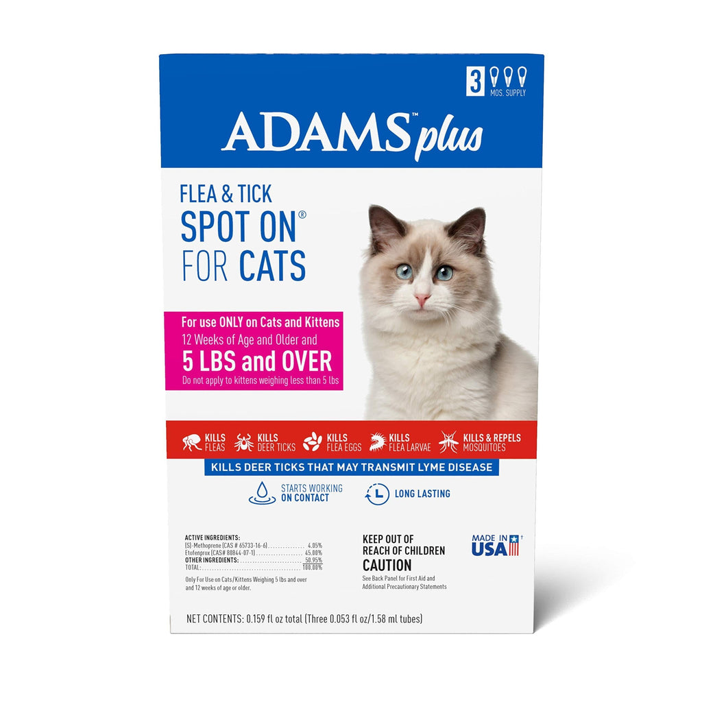 Adams Plus Flea & Tick Spot On for Cats 5 lbs and Over 3 Month Supply - PawsPlanet Australia