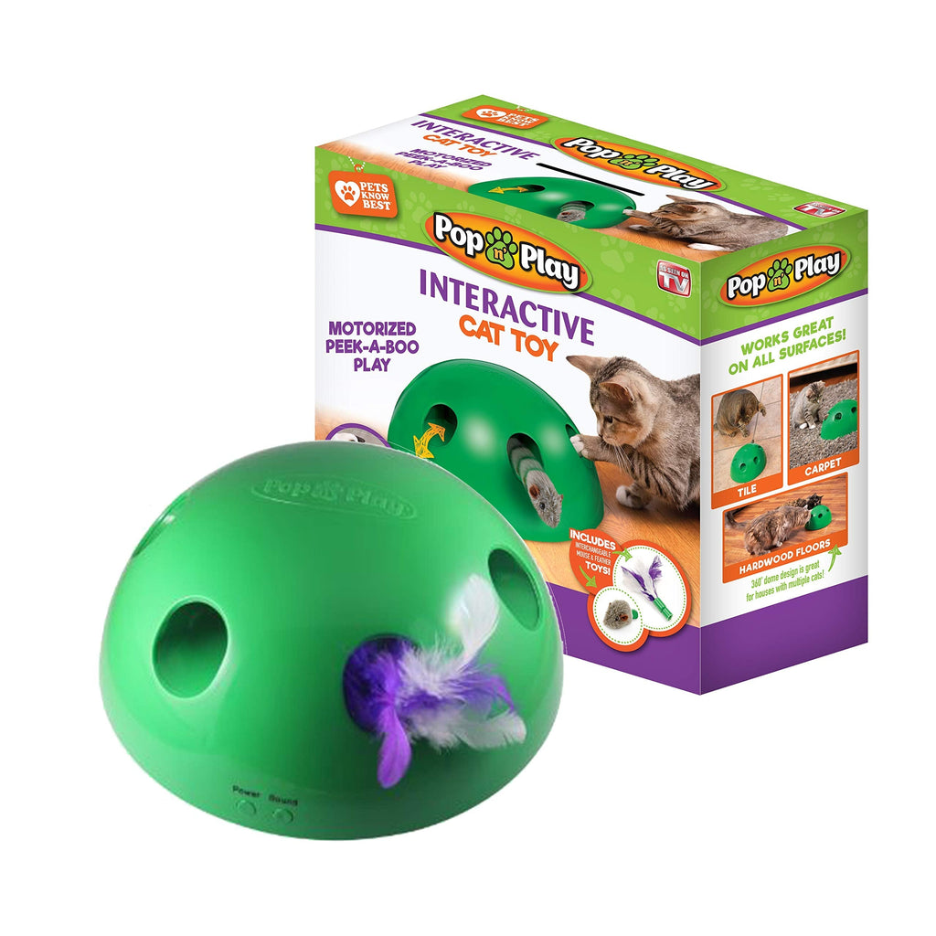 Allstar Innovations Pop N’ Play Interactive Motion Cat Toy, Includes: Electronic Smart Random Moving Feather & Mouse Teaser, Mouse Squeak Sound Optional & Auto Shut Off. Best Cat Toy Ever! Pop N Play - PawsPlanet Australia