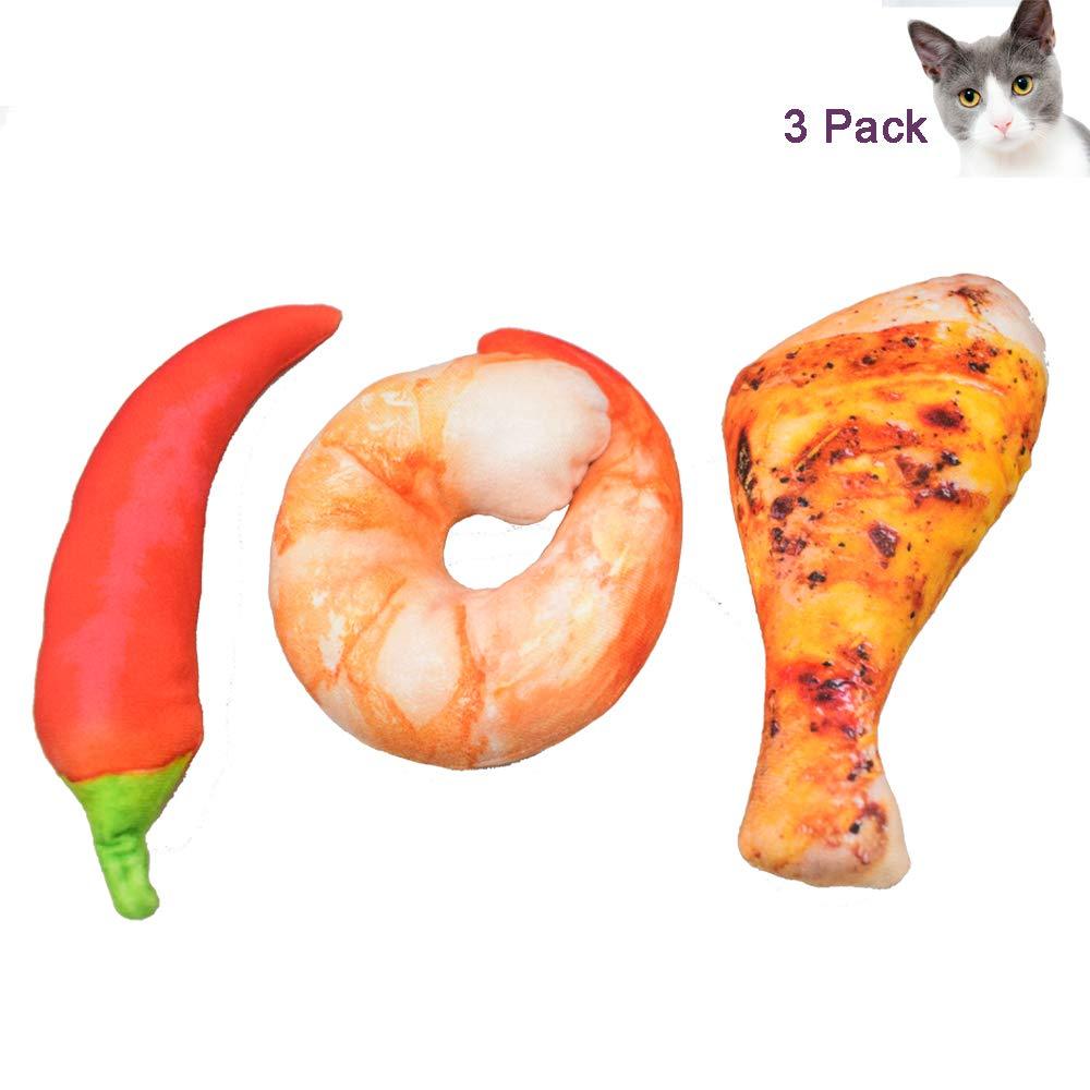 [Australia] - Hiaddy Plush Interactive Cat Toys-Cat Kicker Toy-Natural Catnip Kitten Toys - Kitty Biting Chewing Kicking Funny Exercise Simulation Toys Prawn+Chicken Leg+Chili 