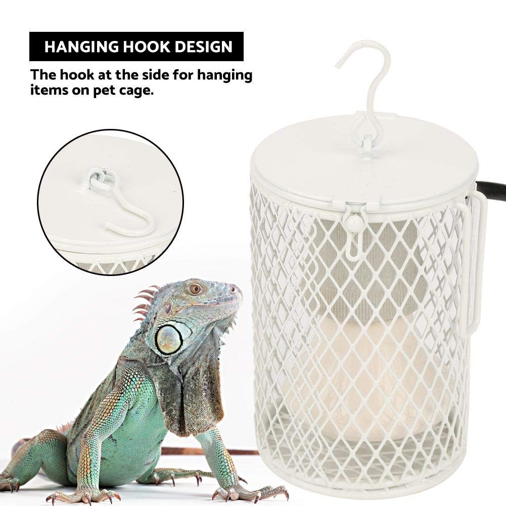 [Australia] - Reptile Heat Lamp with Guard, Ceramic Heat Emitter Basking Heater Lamp for Turtle, Snakes, Lizards, Frogs, Chicks with Power Switch&Anti-Biting Hanging Hook Design, 100W(White) 