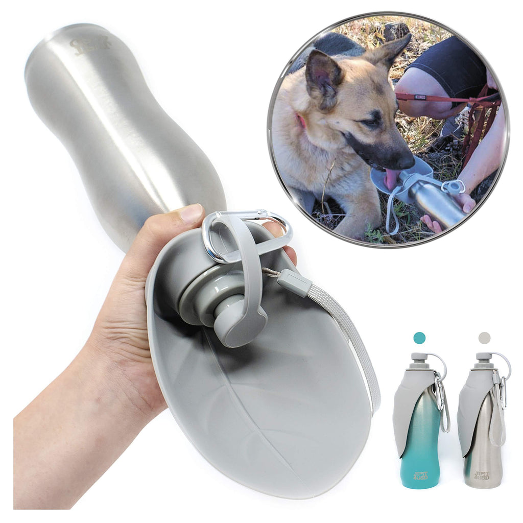 [Australia] - Grila Just4GSD Dog Water Bottle -Food Grade Stainless Steel & Silicon Bowl no BPA Great for Staying hydrated Hiking Walking Travel Dogs. Convenient Strap and Clip no Leak Wide Mouth Waterbottle 