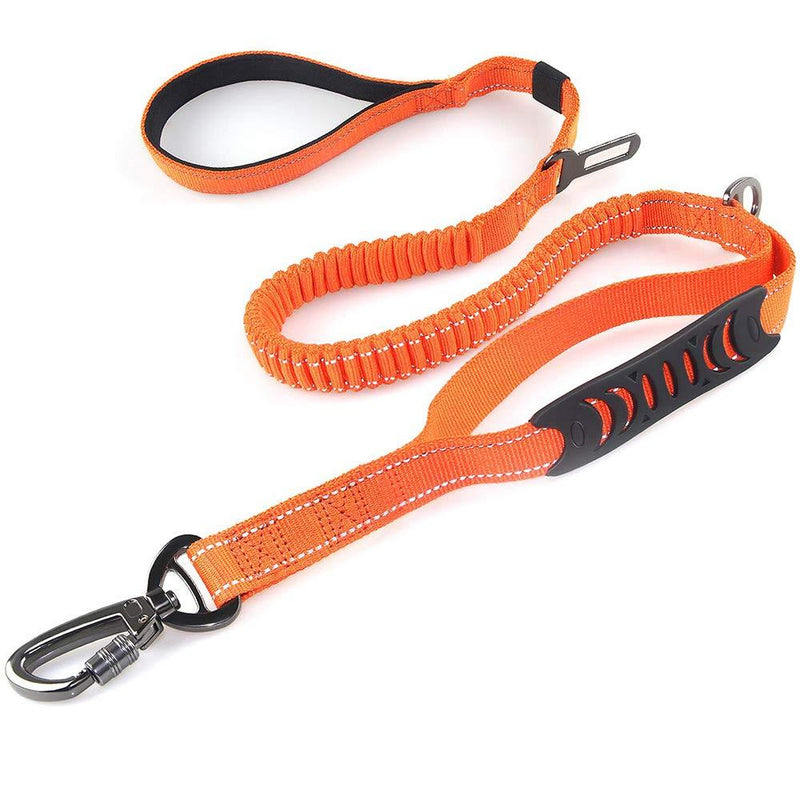 [Australia] - Misthis 4-6FT Bungee Dog Leash for Walking Running Training,Heavy Duty Dog Leash with Highly Reflective Threads and Buffer for Medium and Large Dogs,Durable Car Seat Belt Orange 