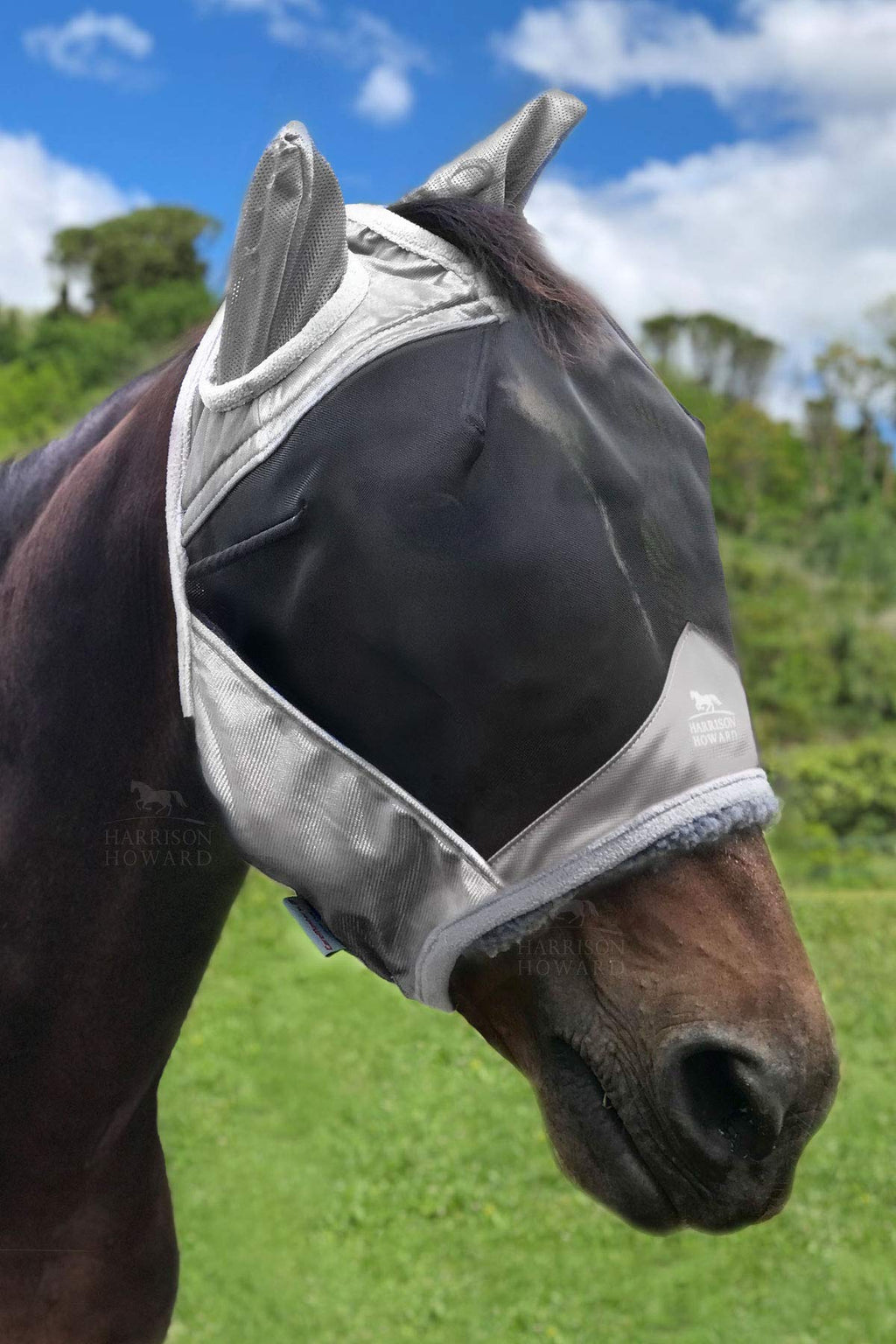 Harrison Howard Maskology 3D Fly mask Half Face Silver Full (L) - PawsPlanet Australia