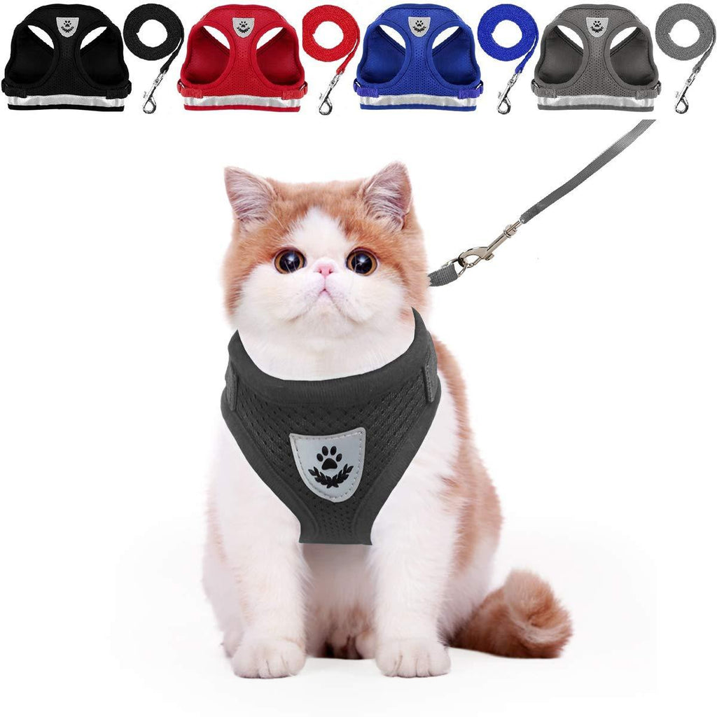 [Australia] - YujueShop Cat Harness and Leash Pet Vest Small Dog Harness Escape Proof Reflective Re-Adjustable Walking Soft Mesh with Pet Leash for Cats Puppies Pets XS 21-26.5cm/8.3-10.4in Black 