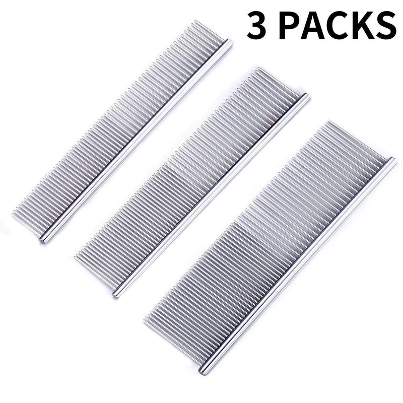 [Australia] - KABUDA 3 Pack Pet Comb, Chrome Electroplating Steel Combs in 3 Sizes (19 x 3 cm, 19 x 4 cm, 19 x 5 cm) for Dogs, Cats, and Other Pets with Different Lengths of Hair (Pack of 3) 