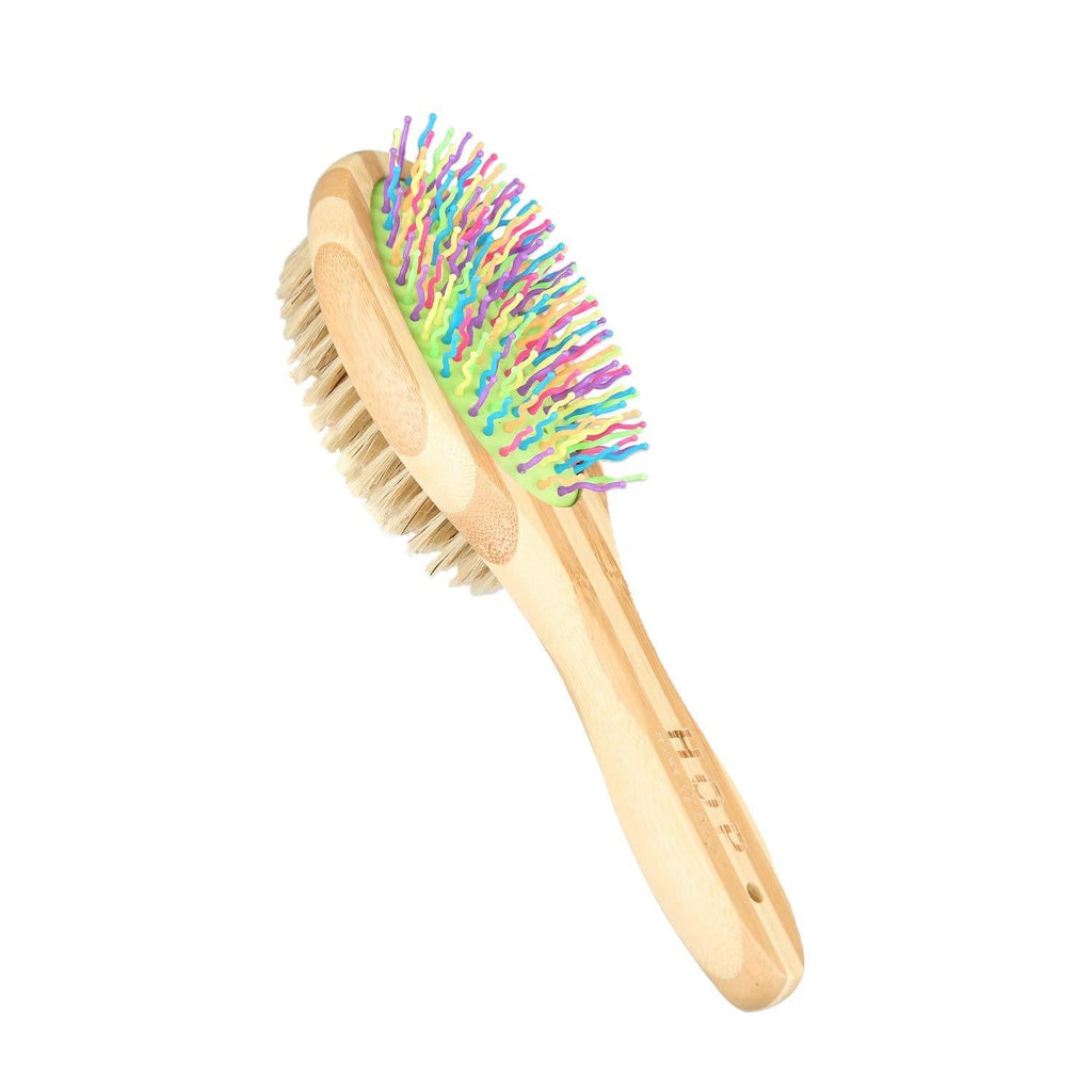 [Australia] - HOP Home of Paws Dog Brush for Grooming & Massaging Dogs, Cats & Other Animals – Fur Detangling Pins & Coat Smoothing Slicker Bristles, Natural Bamboo Double Side 