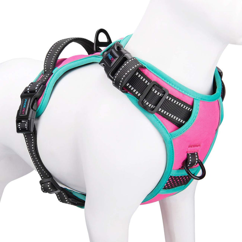 PHOEPET 2019 Upgraded No Pull Dog Harness, Unique Colors Reflective Adjustable Vest, with a Training Handle + 2 Metal Leash Hooks+ 3 Snap Buckles +4 Slide Buckles [Easy to Put on & Take Off] XS Pink - PawsPlanet Australia