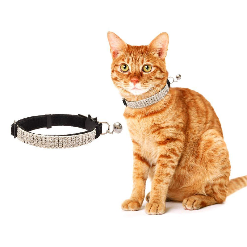 BINGPET Cat Collar Breakaway with Bell - Bling Rhinestones and Safety Buckle Collar for Cats, Adjustable Black - PawsPlanet Australia