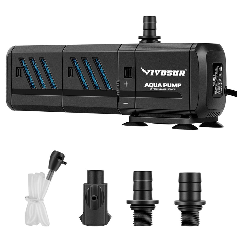 VIVOSUN 400GPH Submersible Pump(1500L/H, 15W), Ultra Quiet 4-in-1 Water Pump with 5.2ft High Lift, Fountain Pump with 5ft Power Cord, 3 Nozzles for Fish Tank, Pond, Aquarium, Statuary, Hydroponics 4-in-1 400GPH - PawsPlanet Australia