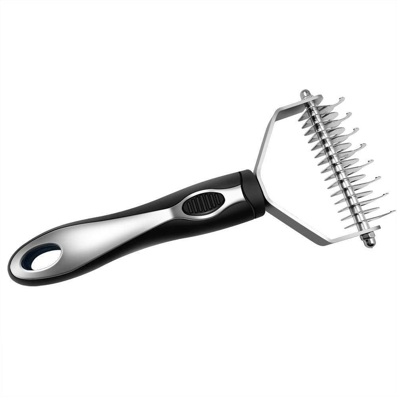 [Australia] - Huangri Dog Brush 2 Sided Undercoat Rake with Safe Rounded Blades Professional Dematting Tool for Long and Short Hair 