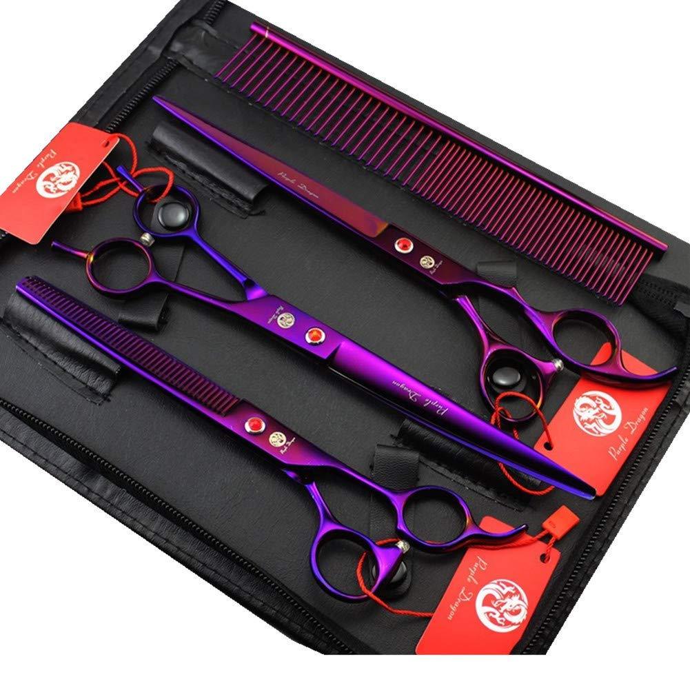 [Australia] - Purple Dragon 8.0" Titanium Multicolor Professional Pet Grooming Scissors Set,Straight & Thinning & Curved Scissors Shear with Bag for Dog Cat Grooming Purple 