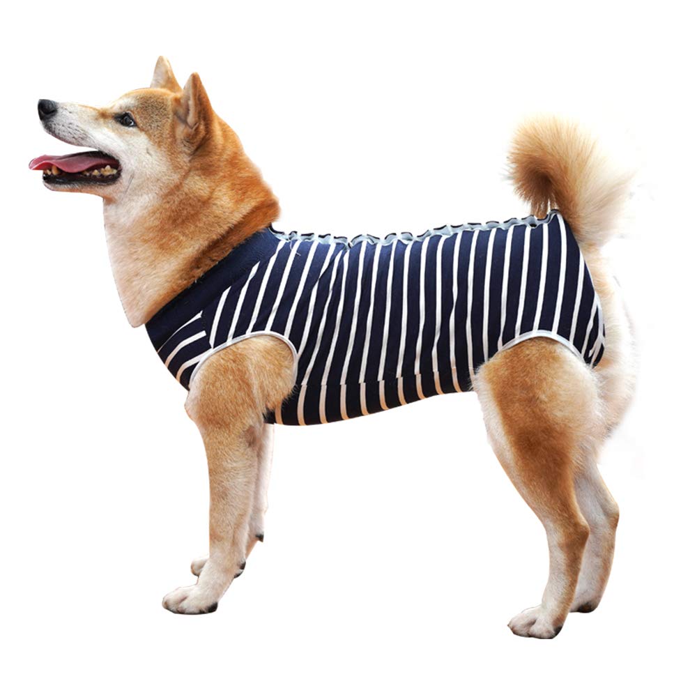 Dog Recovery Suit Abdominal Wound Puppy Surgical Clothes Post-Operative Vest Pet After Surgery Wear Substitute E-Collar & Cone Small (Pack of 1) Blue Stripe - PawsPlanet Australia