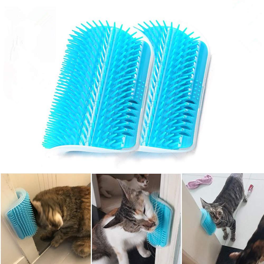 [Australia] - Cat Self Groomer, Wall Corner Massage Comb,Cat Corner Groomer Brush with Catnip,Perfect Massager Tool for Cats with Long and Short Fur- Shallow Blue(2PCS) 