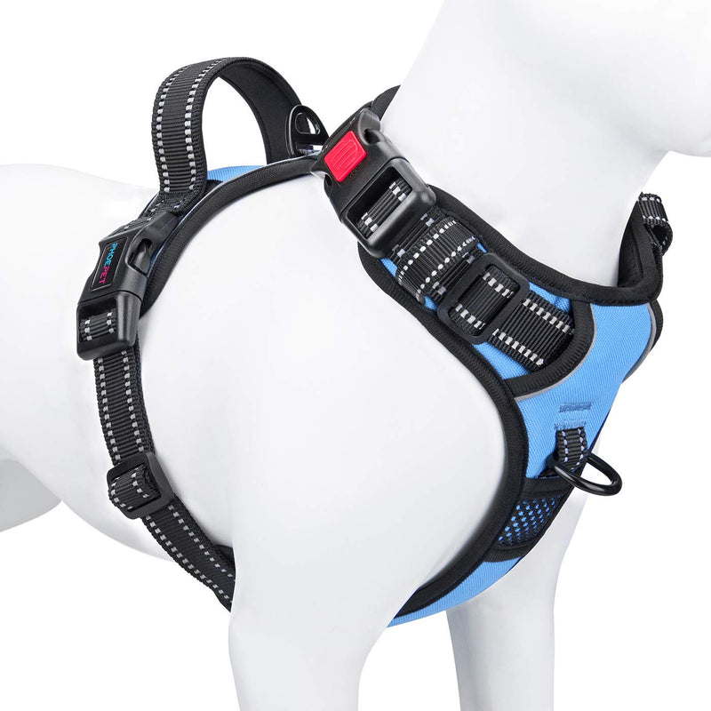 PHOEPET No Pull Dog Harness Reflective Adjustable Vest with a Training Handle, Name ID Pocket, 2 Metal Leash Hooks, 3 Snap Buckles [Easy to Put on & Take Off] XS Baby Blue - PawsPlanet Australia
