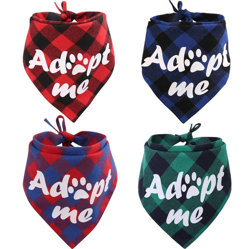 KZHAREEN 4 Pack Adopt Me Dog Bandana Printing Plaid Reversible Triangle Bibs Scarf Accessories for Dogs Cats - PawsPlanet Australia