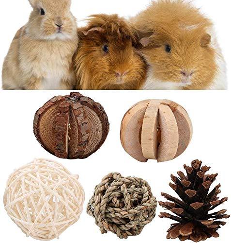 Hamster Chew Toys, 5Pcs Natural Pine Cone Rattan Ball Twine Ball Bell Ball Teeth Care Molar Toy for Chinchilla Guinea Pig Rabbits Ferret Gerbil Rats - PawsPlanet Australia