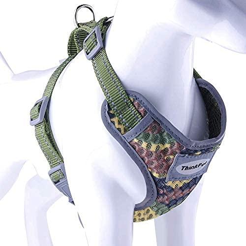 ThinkPet Reflective Breathable Soft Air Mesh No Pull Puppy Choke Free Over Head Vest Ventilation Harness for Puppy Small Medium Dogs and Cats XX-Small (Pack of 1) Camouflage Green - PawsPlanet Australia