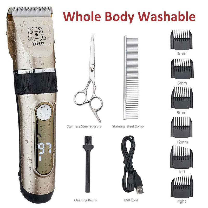 [Australia] - IWEEL Dog Clippers, 2-Speed Professional Rechargeable Cordless Cat Shaver and Low Noise Water Proof Electric Dog Trimmer Pet Grooming Kit Animal Hair Clippers Tool with Scissors Gold 